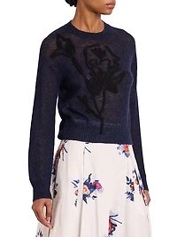 Floral Embroidered Knit Crewneck Sweater