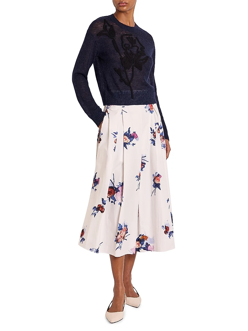 Floral Embroidered Knit Crewneck Sweater
