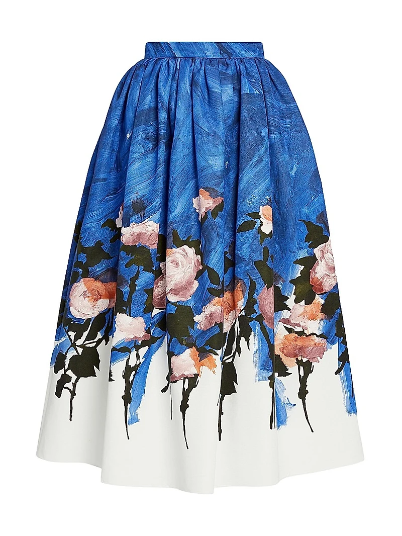Floral Gathered Midi-Skirt