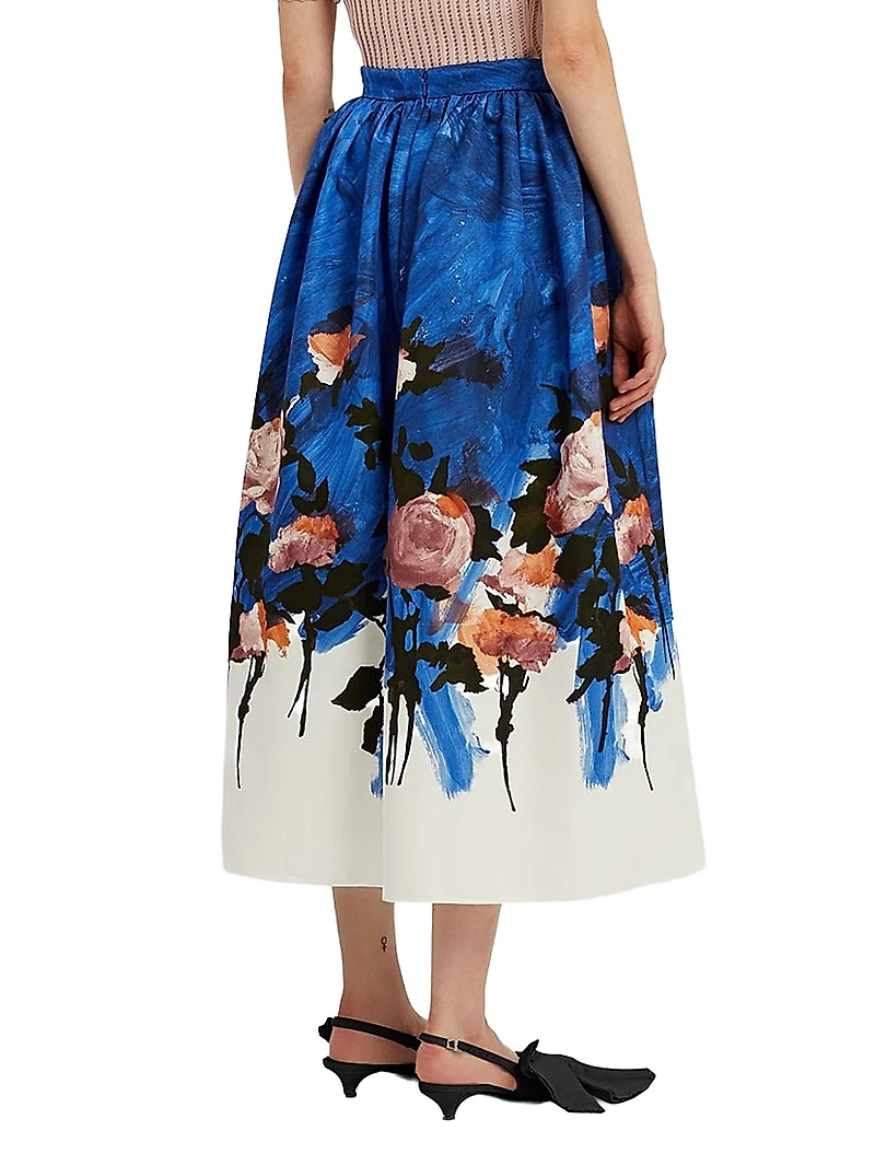 Floral Gathered Midi-Skirt