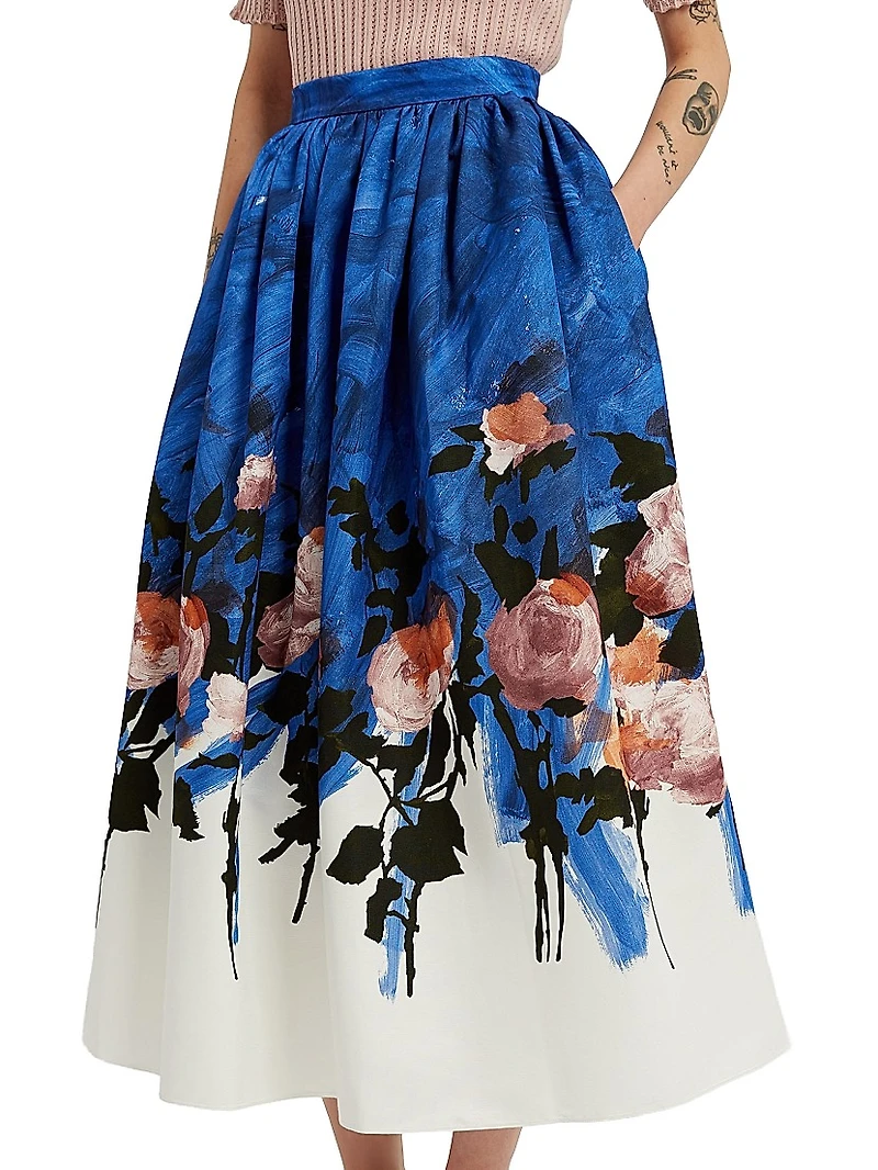 Floral Gathered Midi-Skirt