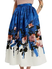 Floral Gathered Midi-Skirt