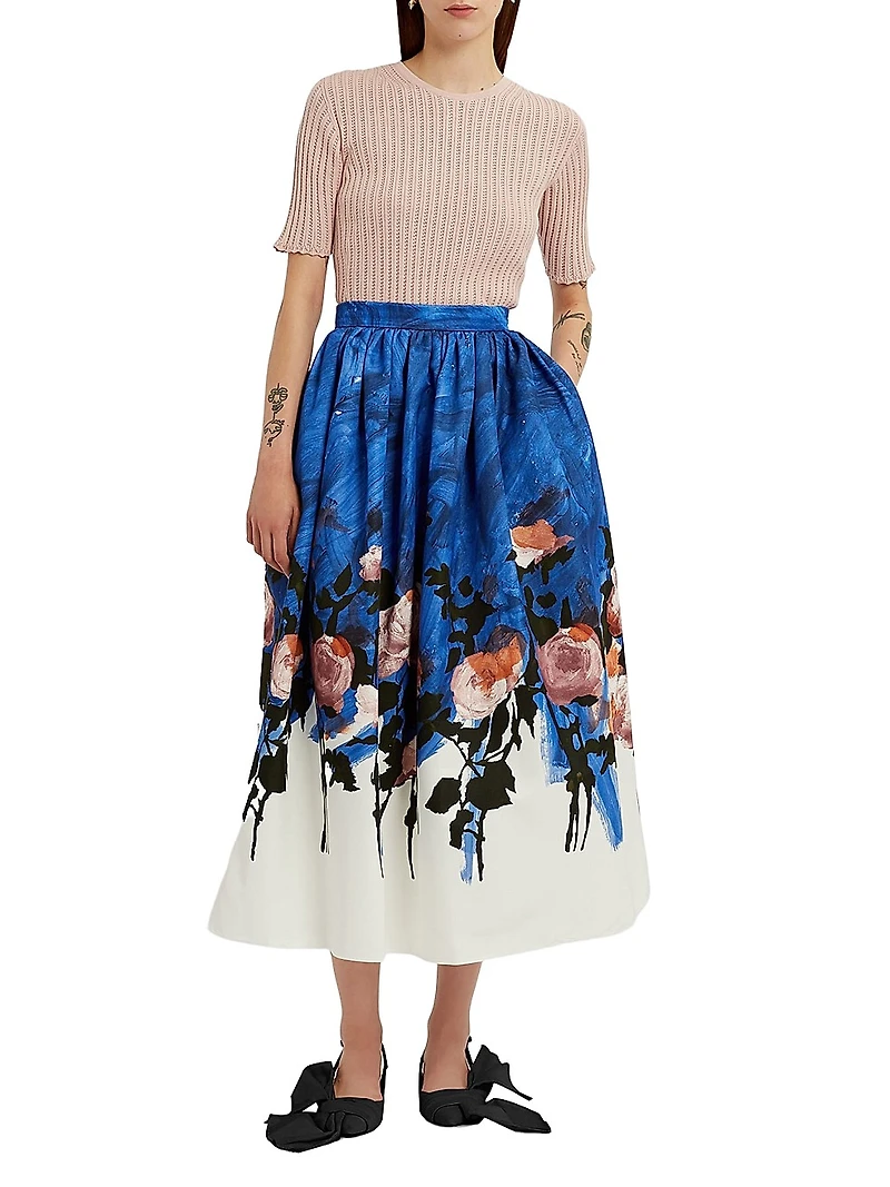 Floral Gathered Midi-Skirt