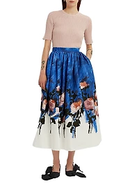 Floral Gathered Midi-Skirt