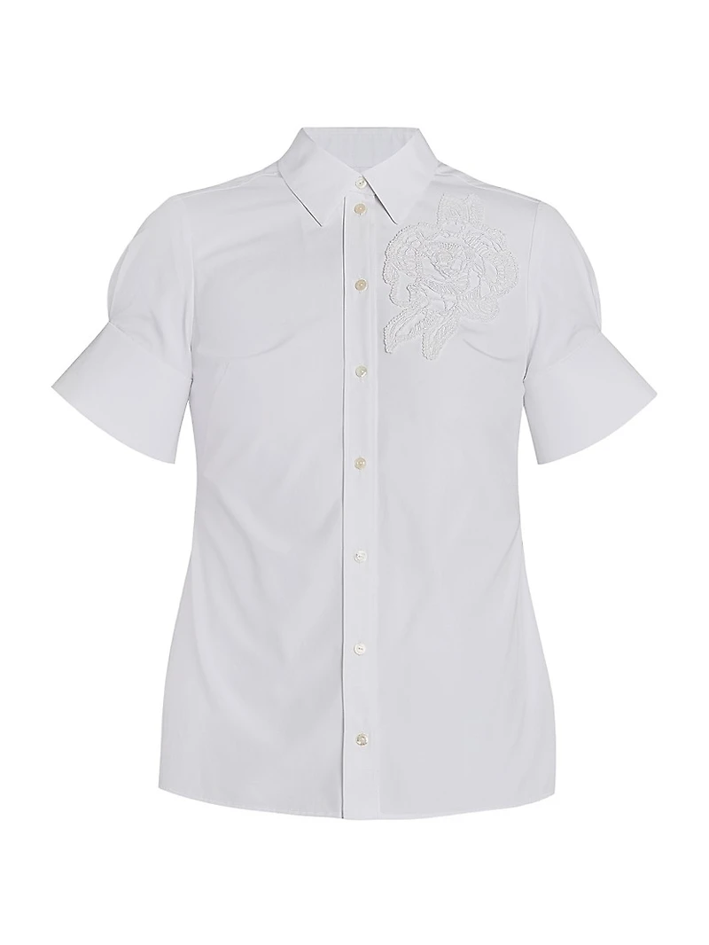 Floral Appliqué Cotton Shirt