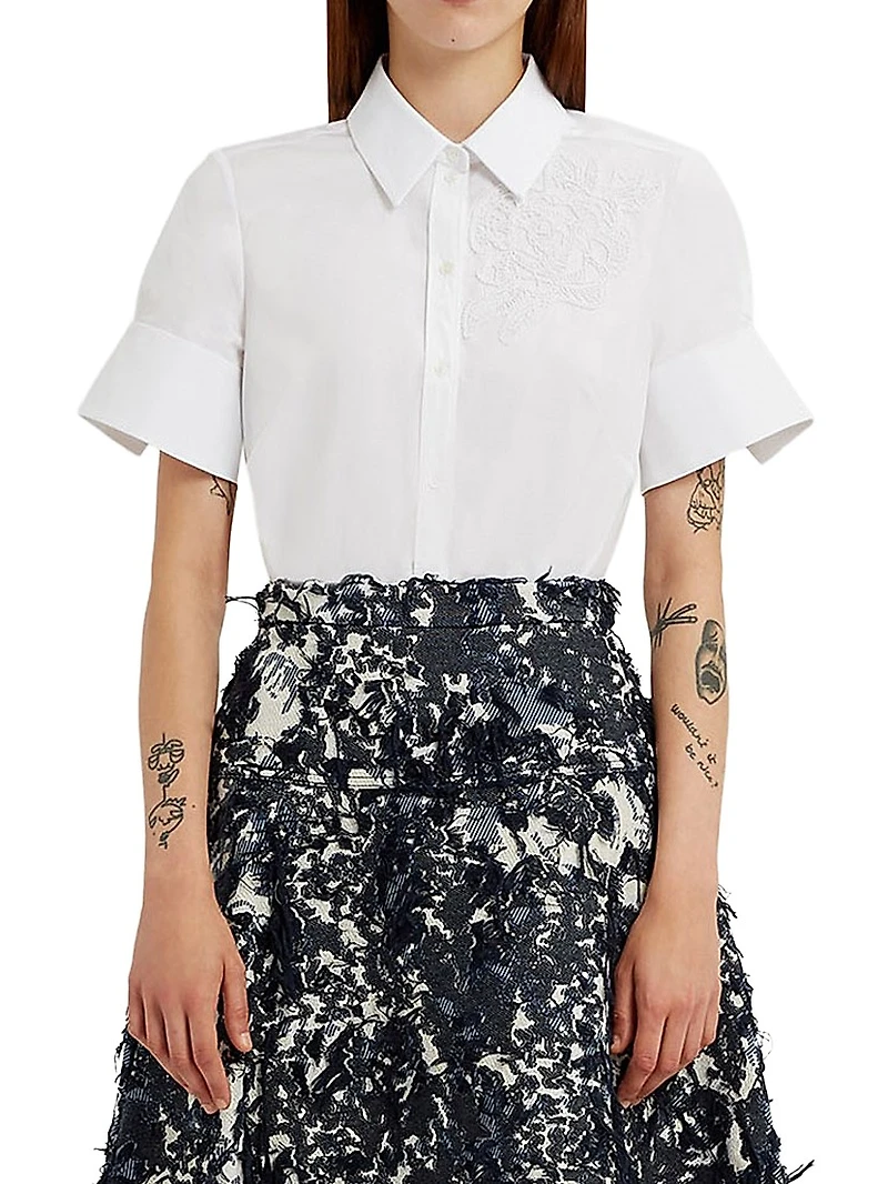 Floral Appliqué Cotton Shirt