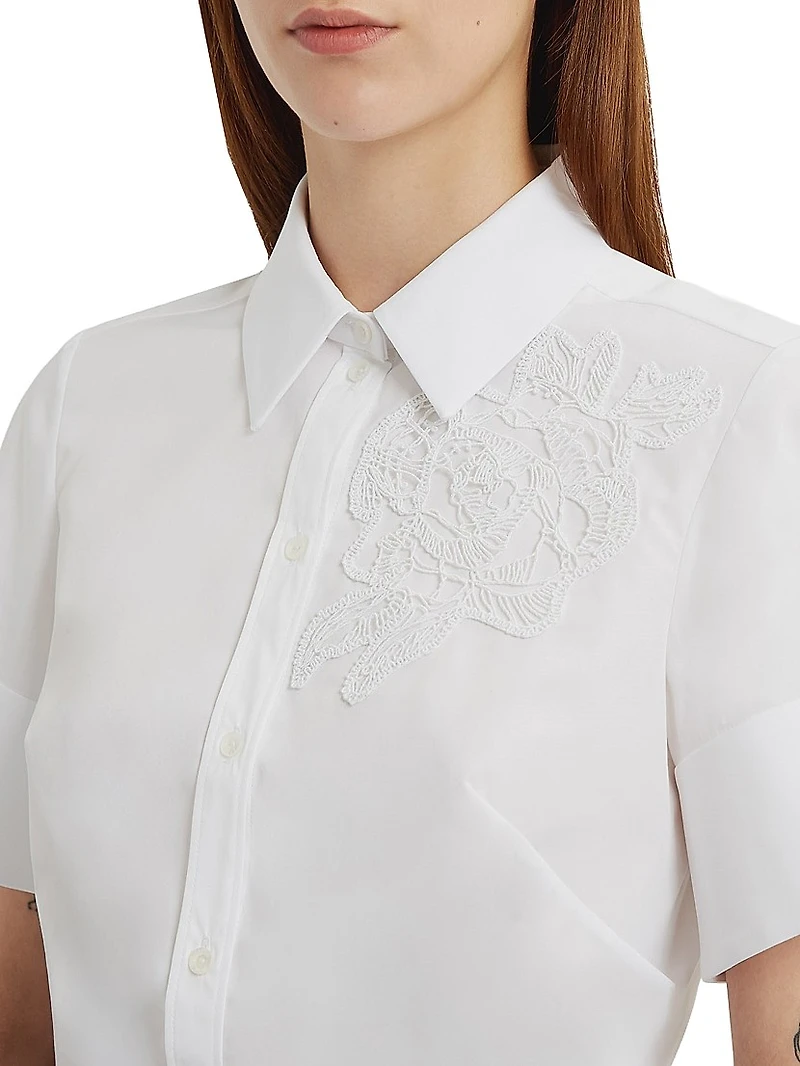 Floral Appliqué Cotton Shirt