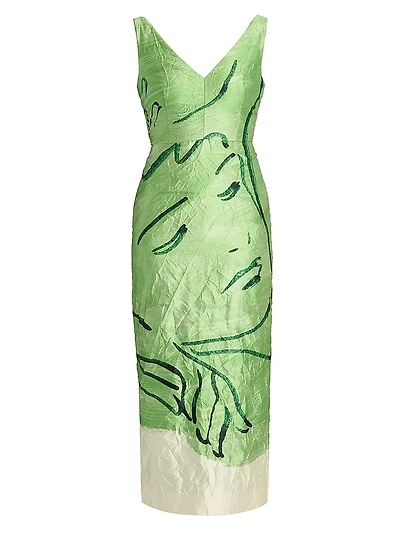 Abstract Face Midi Cocktail Dress