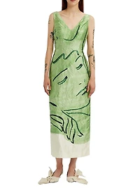Abstract Face Midi Cocktail Dress
