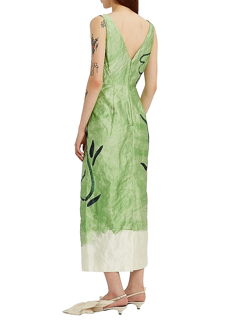 Abstract Face Midi Cocktail Dress