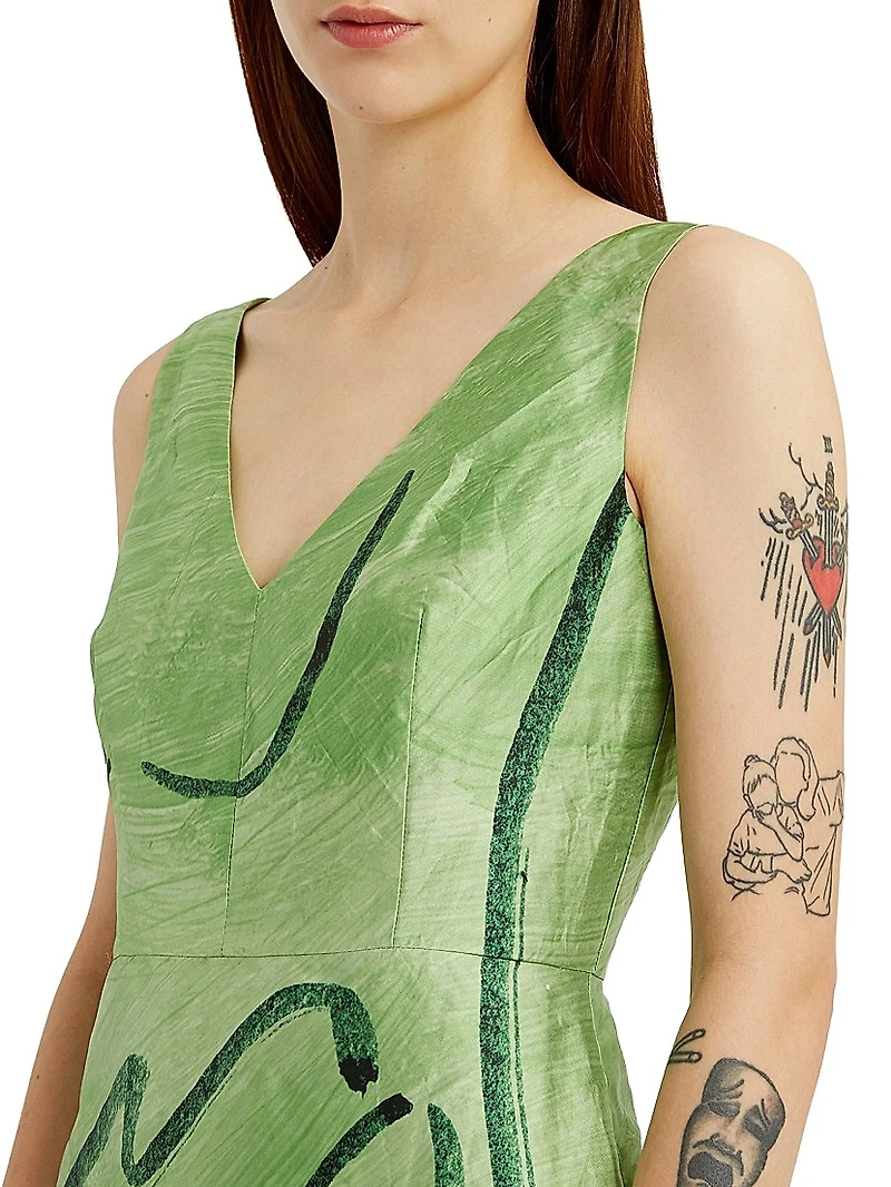 Abstract Face Midi Cocktail Dress