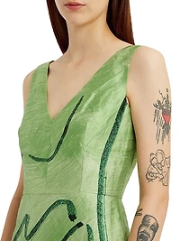 Abstract Face Midi Cocktail Dress