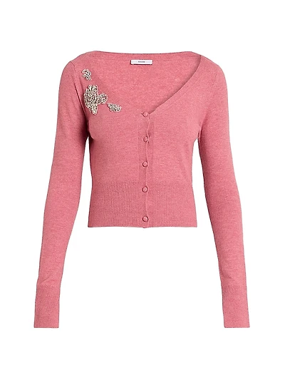 Embellished Cropped Knit Cardigan