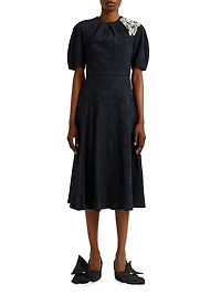 Lace Appliqué Crinkled Midi-Dress