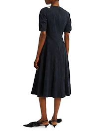 Lace Appliqué Crinkled Midi-Dress
