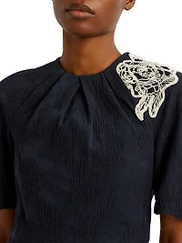 Lace Appliqué Crinkled Midi-Dress