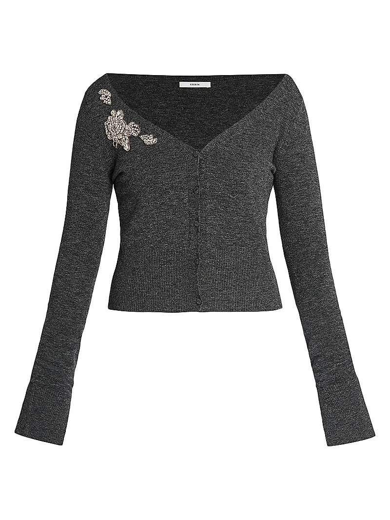 Floral Crystal Appliqué Crop Cardigan