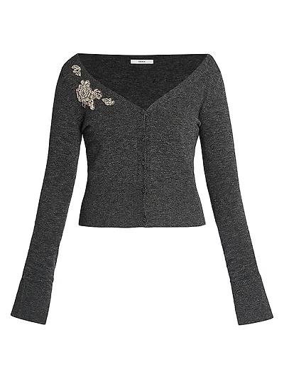 Floral Crystal Appliqué Crop Cardigan