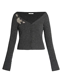 Floral Crystal Appliqué Crop Cardigan