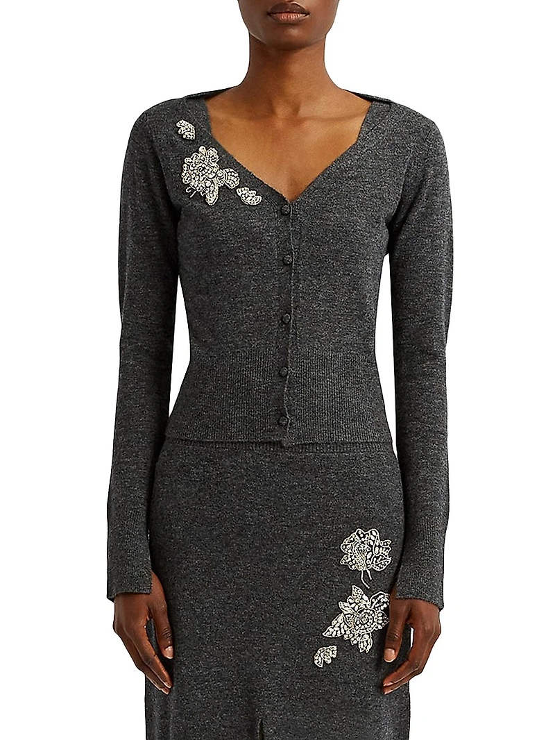 Floral Crystal Appliqué Crop Cardigan