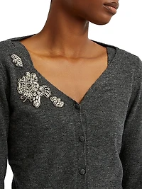 Floral Crystal Appliqué Crop Cardigan