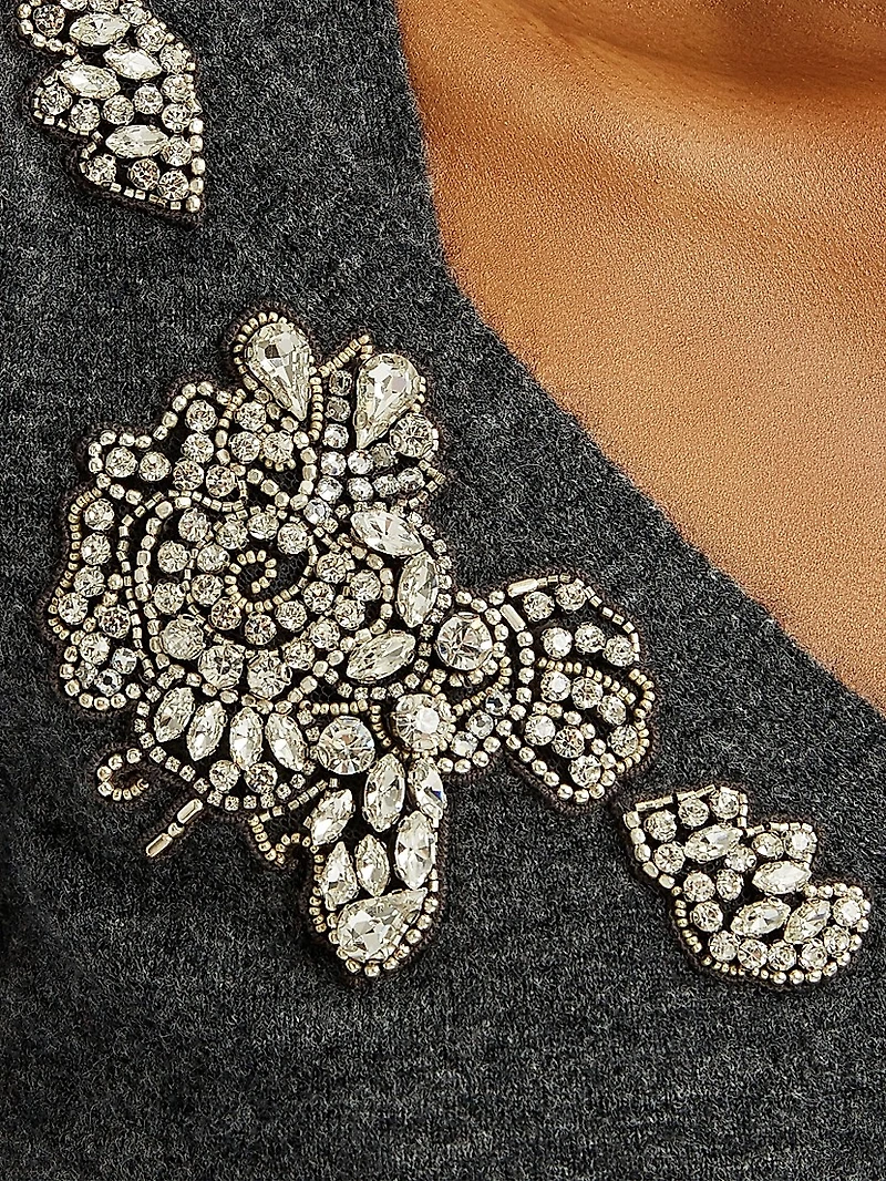 Floral Crystal Appliqué Crop Cardigan