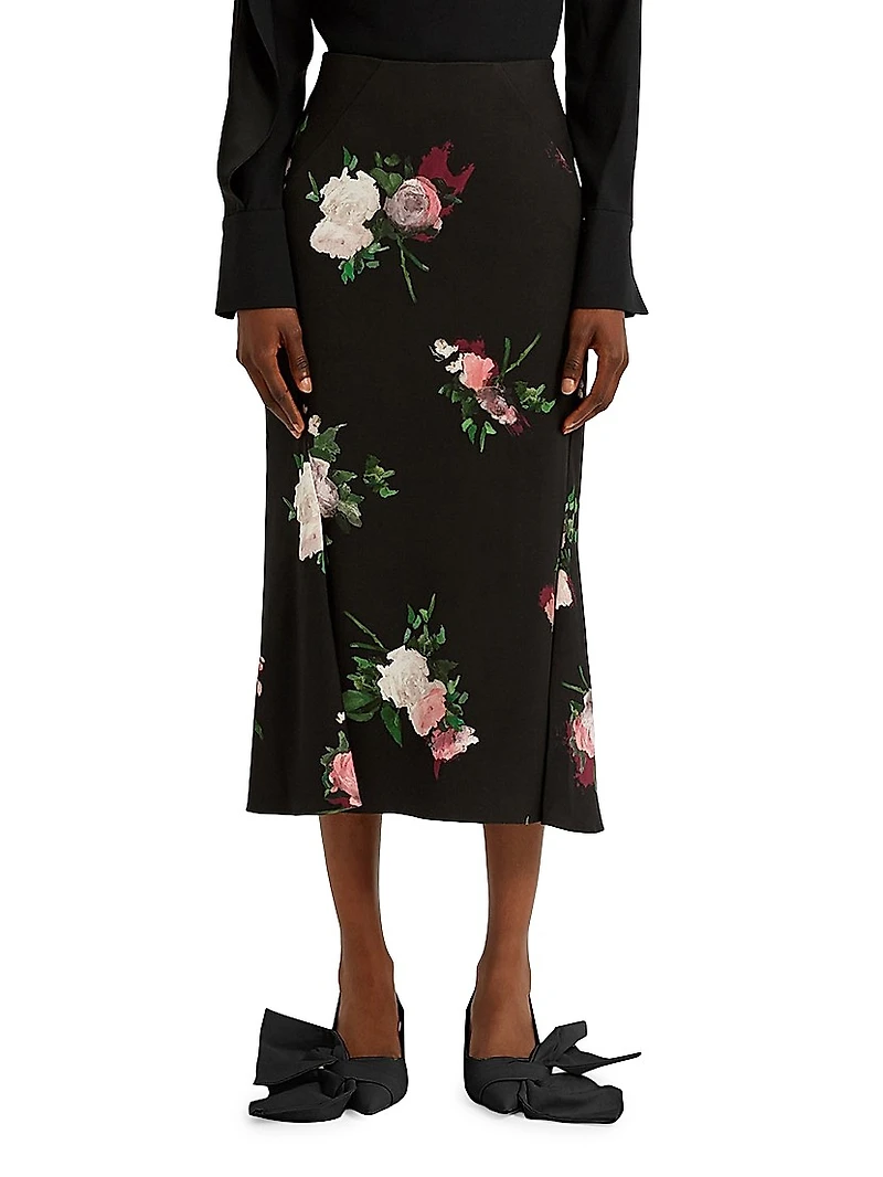 Painted Roses Midi-Skirt