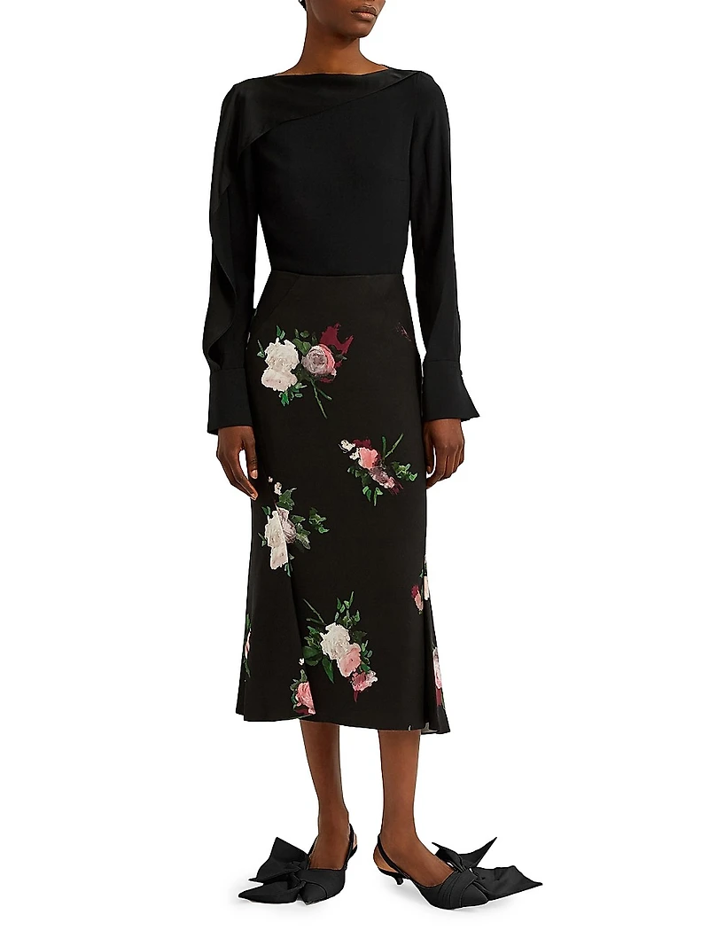 Painted Roses Midi-Skirt