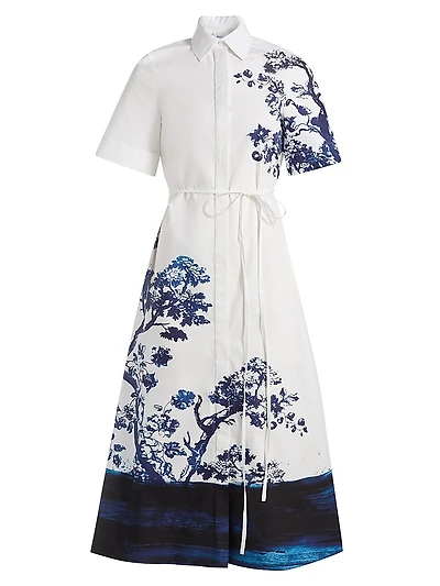 Cyanotype Tree Cotton Shirtdress