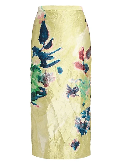 Garden Satin Pencil Midi-Skirt