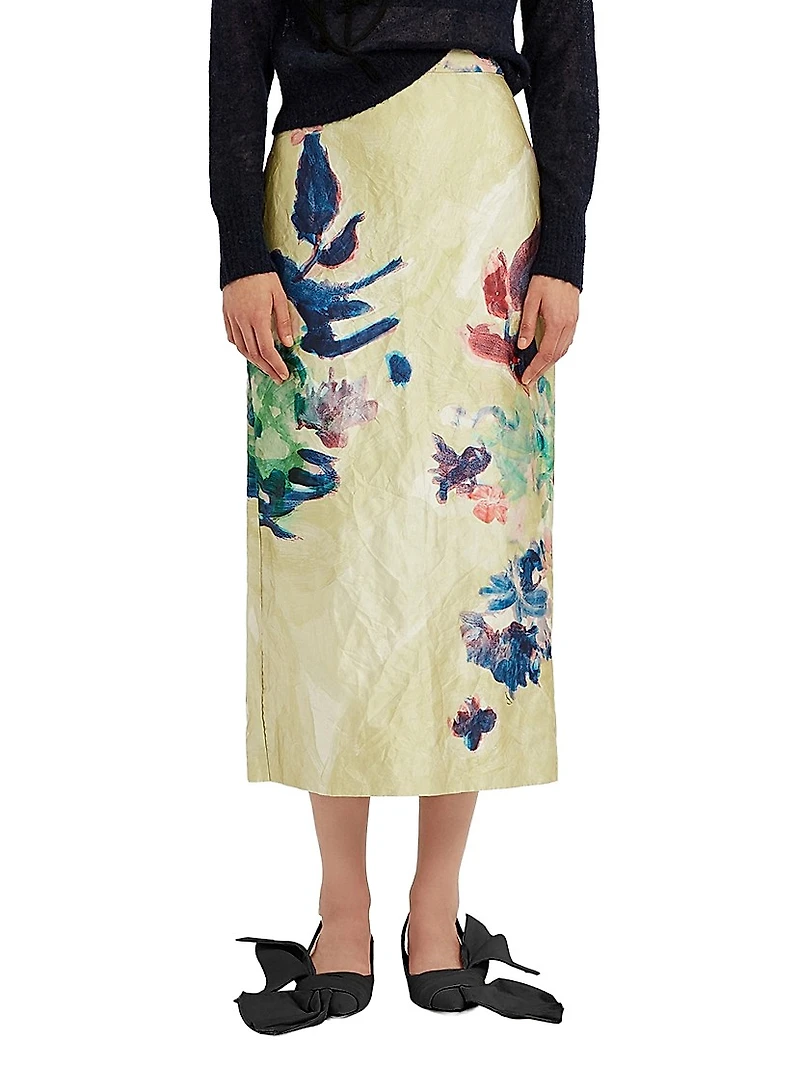 Garden Satin Pencil Midi-Skirt
