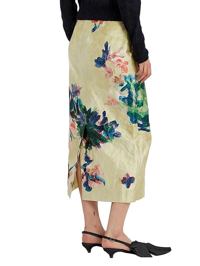 Garden Satin Pencil Midi-Skirt