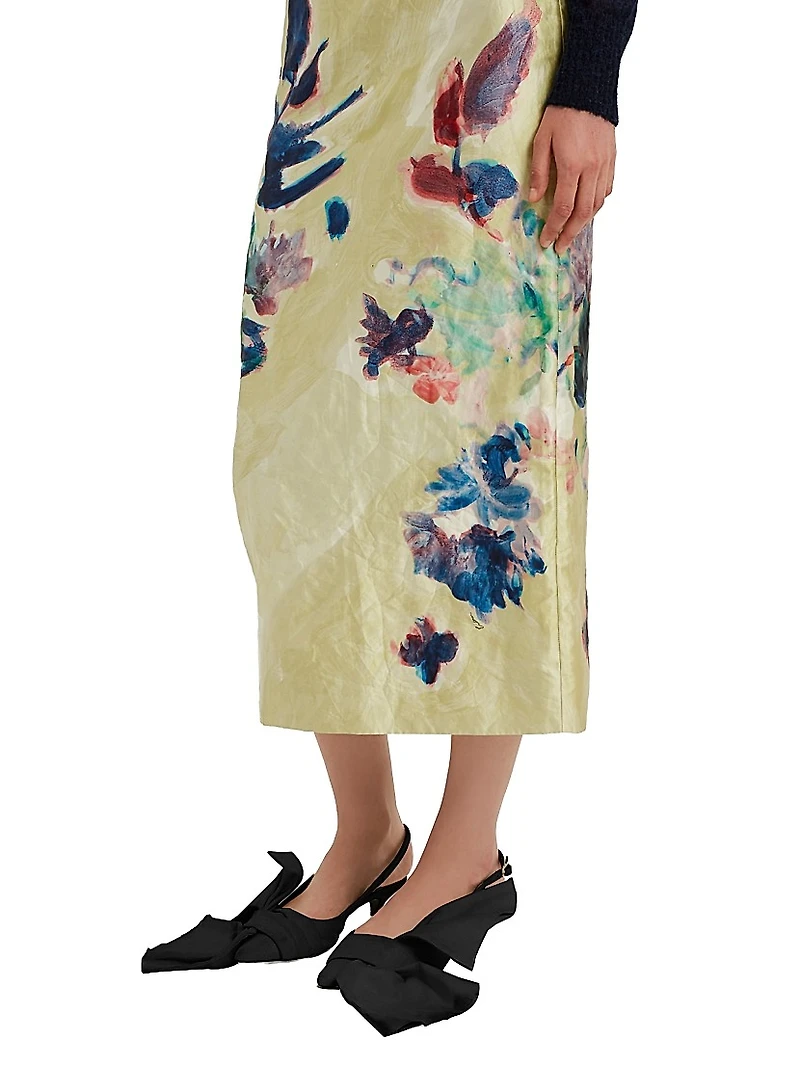 Garden Satin Pencil Midi-Skirt