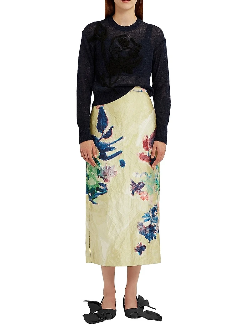 Garden Satin Pencil Midi-Skirt