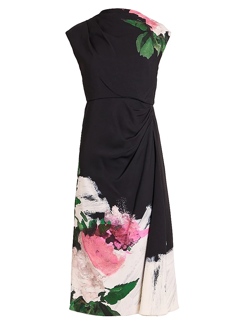 Floral Draped Midi-Dress