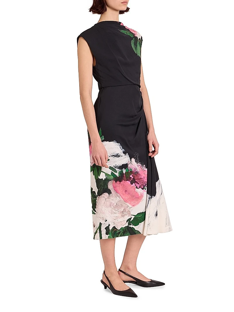 Floral Draped Midi-Dress