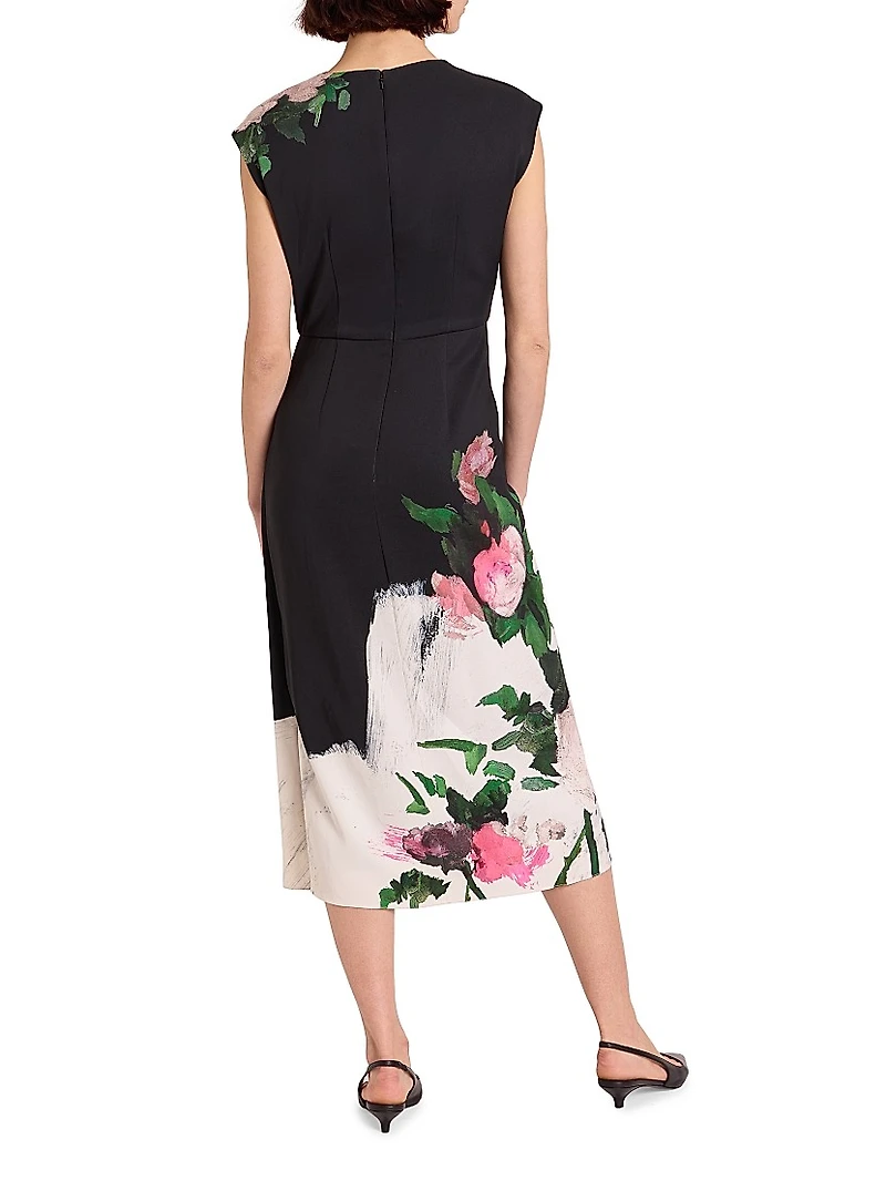 Floral Draped Midi-Dress