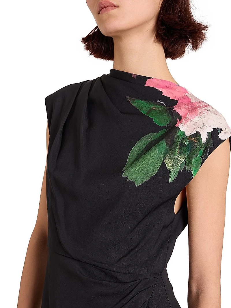 Floral Draped Midi-Dress