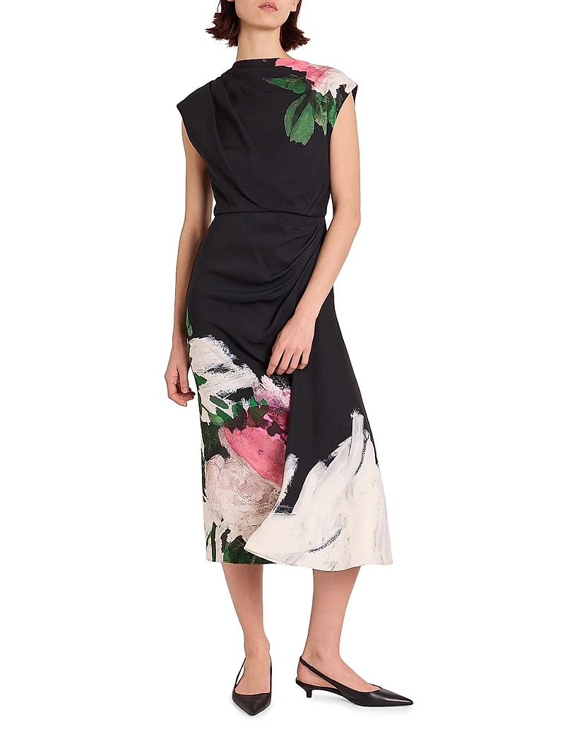 Floral Draped Midi-Dress