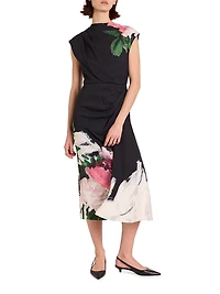 Floral Draped Midi-Dress
