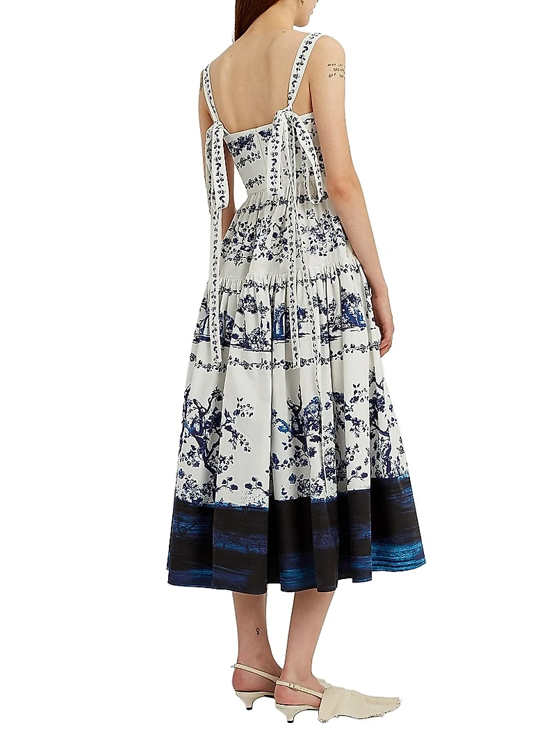 Floral Dyed-Hem Midi-Dress