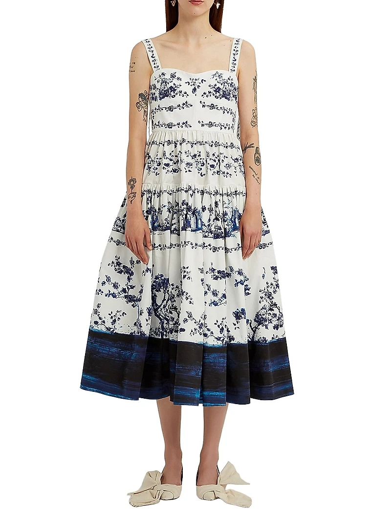 Floral Dyed-Hem Midi-Dress