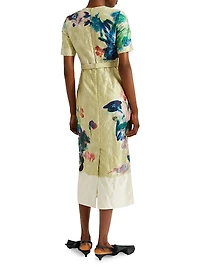 Floral Crinkled Metallic Cocktail Dress