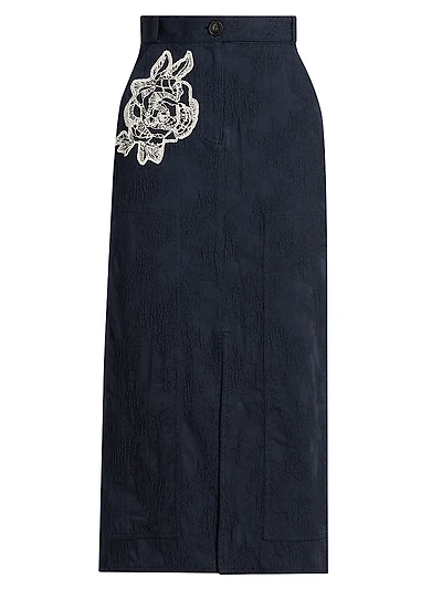 Embroidered Lace A-Line Midi-Skirt