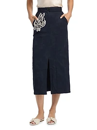 Embroidered Lace A-Line Midi-Skirt