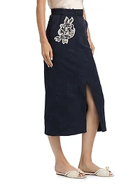 Embroidered Lace A-Line Midi-Skirt