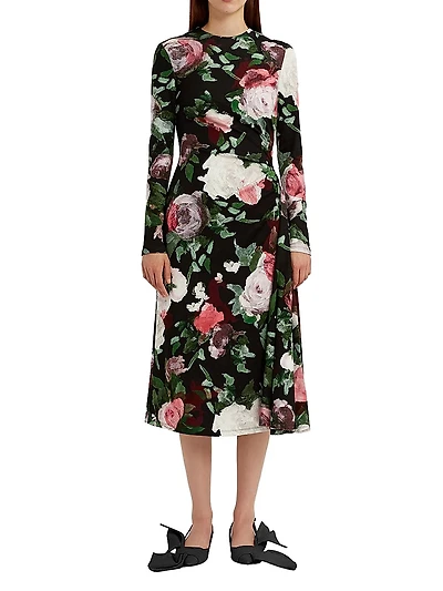Floral Draped Midi-Dress