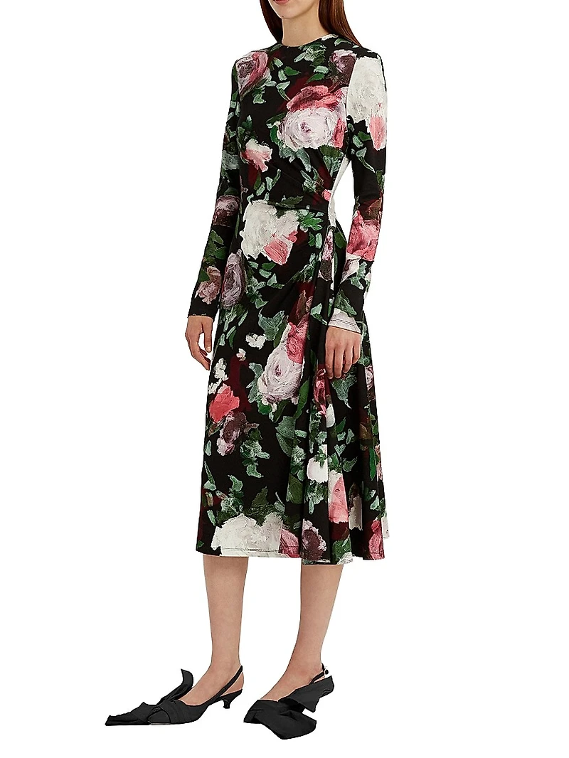 Floral Draped Midi-Dress