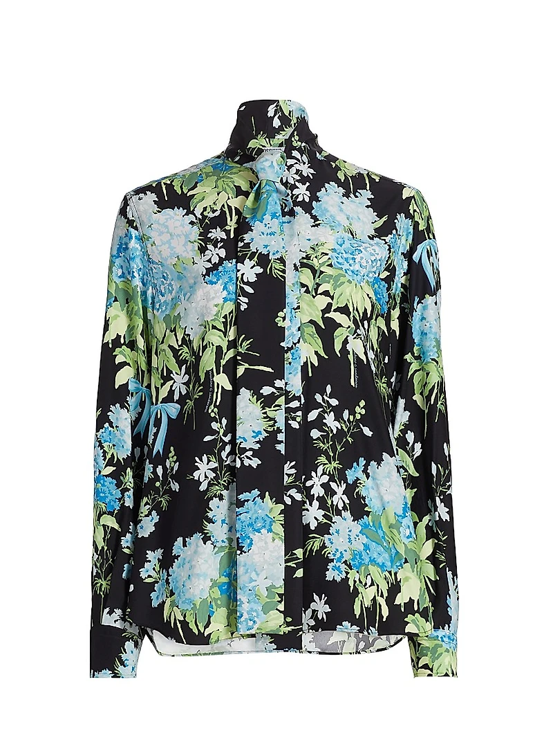 Floral Silk Tie-Neck Blouse