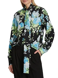 Floral Silk Tie-Neck Blouse
